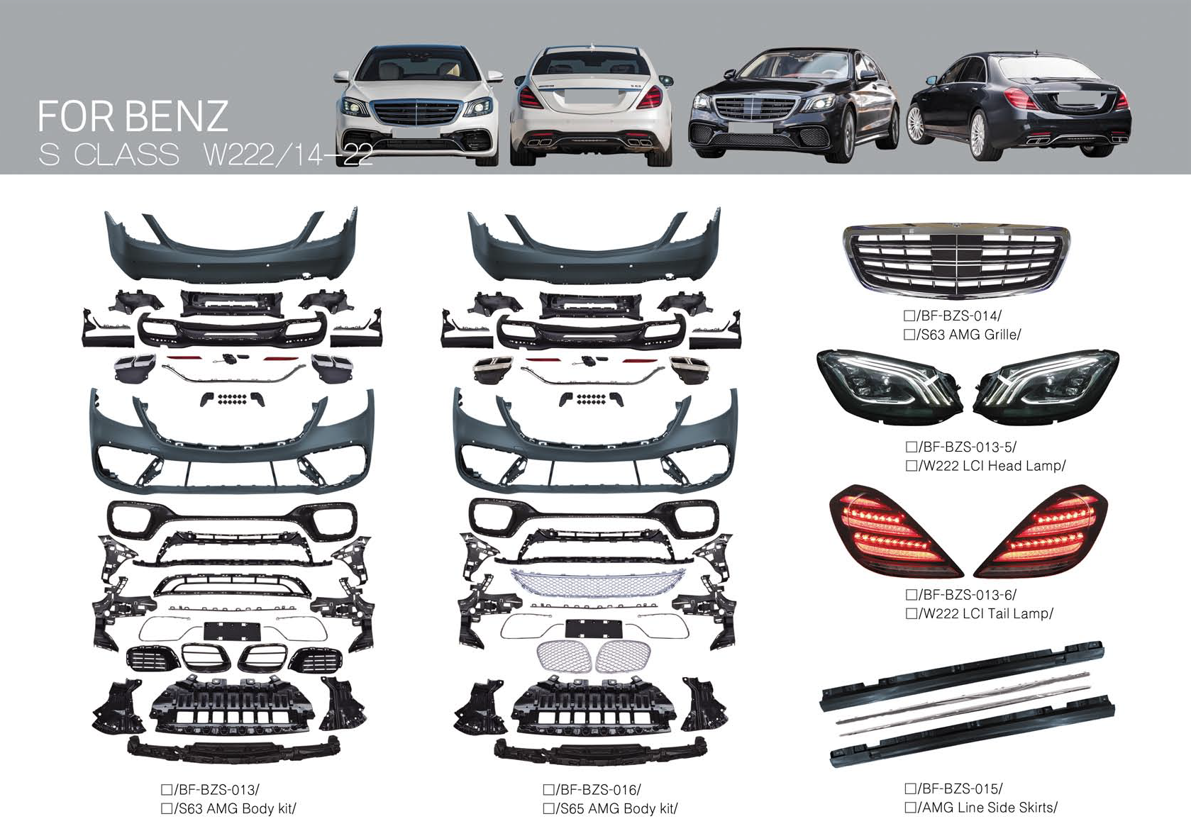 Mercedes Benz S Class W222 2014-2022/W223 2021+, Diffuser, Spoiler